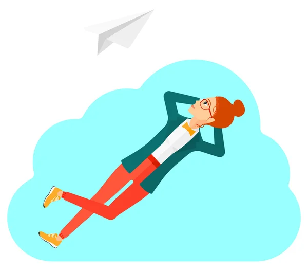 Business woman relaxing on cloud. — Stock Vector
