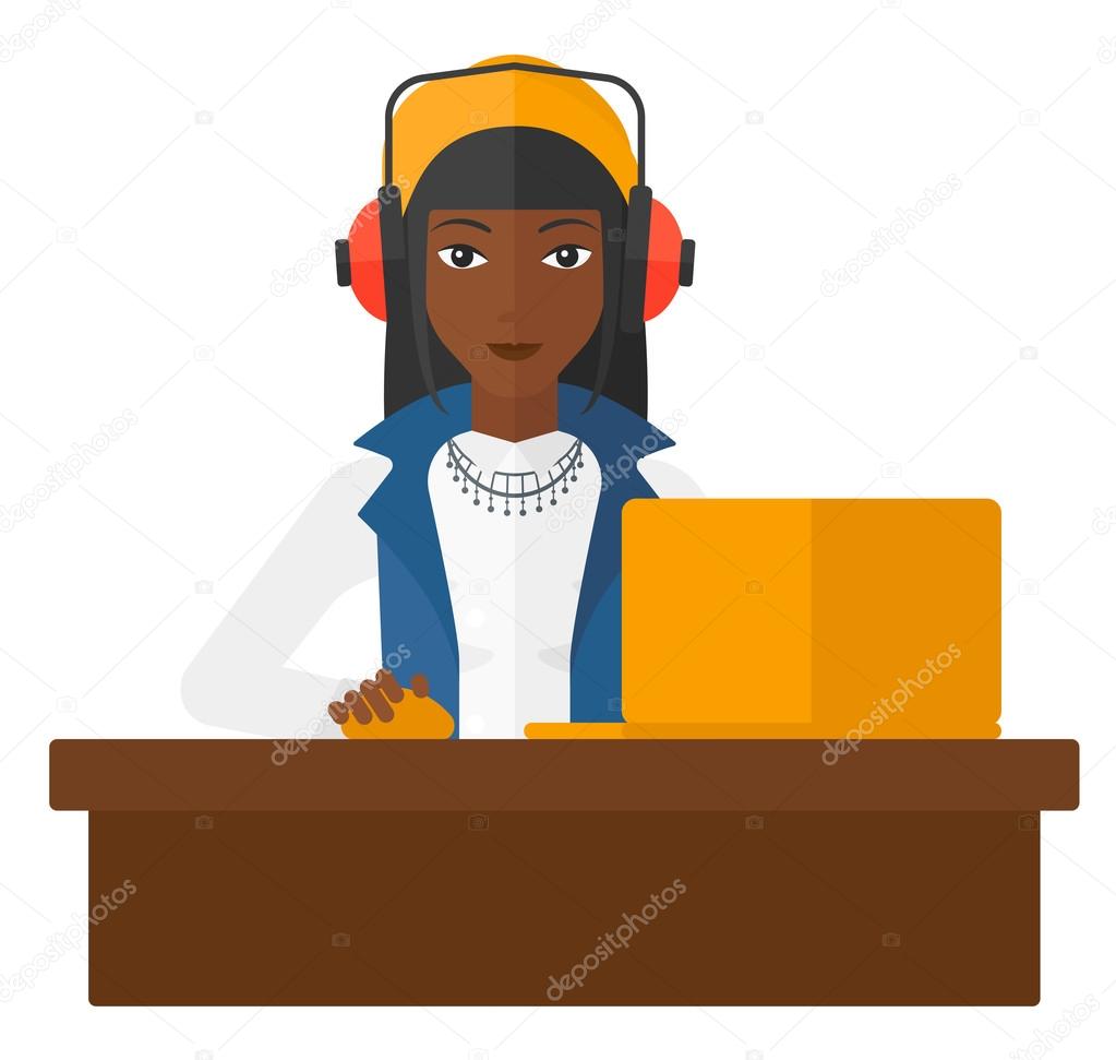 Woman working at laptop.