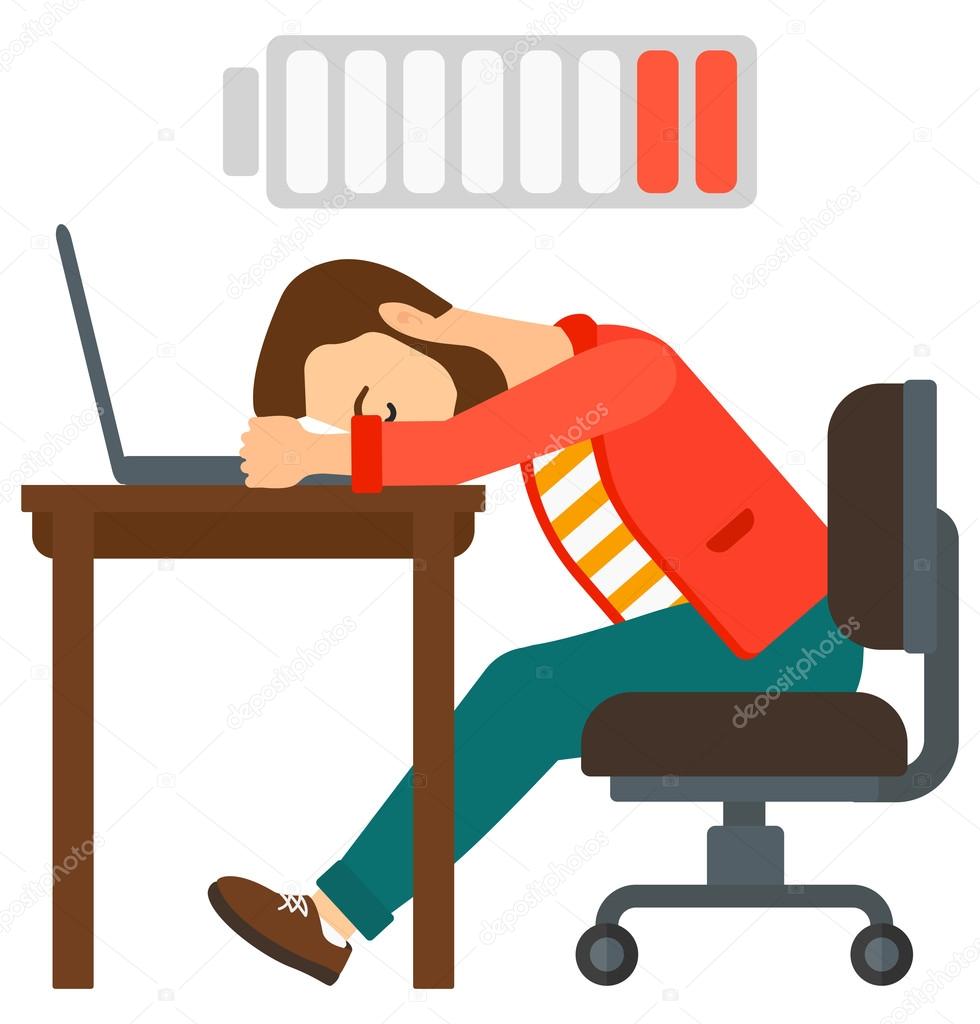 Man sleeping at workplace.