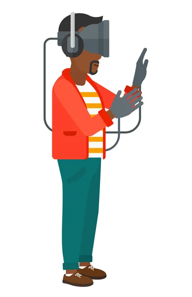 Homem vestindo fone de ouvido realidade virtual. — Vetor de Stock