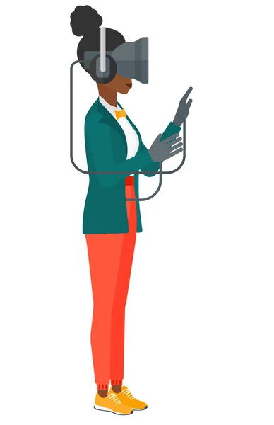 Donna che indossa cuffie realtà virtuale . — Vettoriale Stock