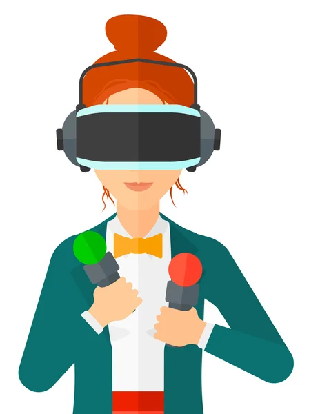 Kvinna bär virtuell verklighet headset. — Stock vektor