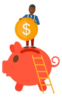 piggy banka para koyarak adam.