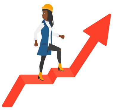 Woman standing on uprising chart.