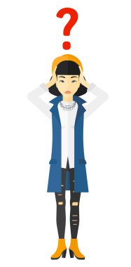 Bankrupt clutching her head.