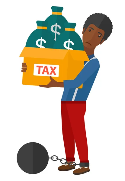 Chained man with bags full of taxes. — Stock Vector