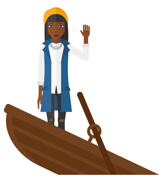Femme d'affaires debout dans le bateau coulant . — Image vectorielle