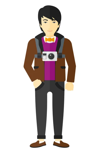 Man with camera on chest. — Stock Vector