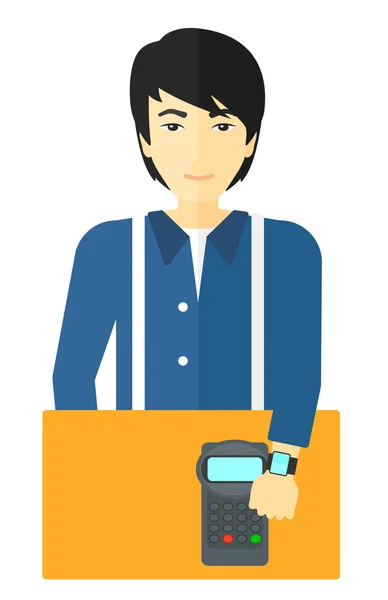 Hombre pagando con reloj inteligente . — Vector de stock