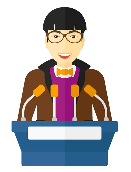 Man speaking on podium. — Stock Vector