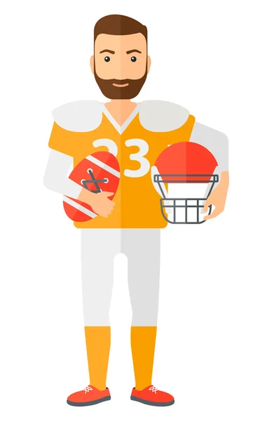 Rugby player with ball and helmet in hands. — Stock Vector