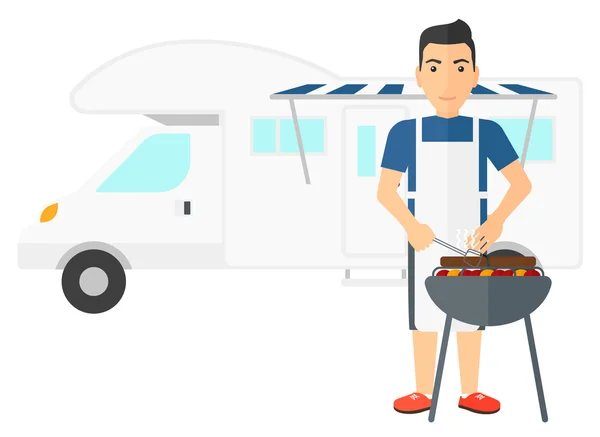 Man voorbereiding barbecue. — Stockvector