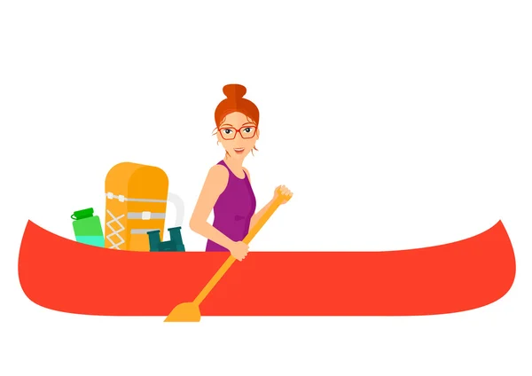 Woman riding in canoe. — Stock Vector