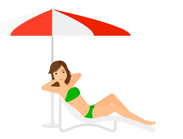 Mujer sentada en chaise longue . — Vector de stock