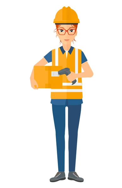 Vonalkód doboz ellenőrzése Worker. — Stock Vector