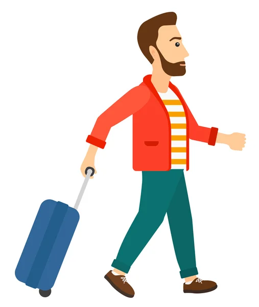 Hombre caminando con maleta . — Vector de stock