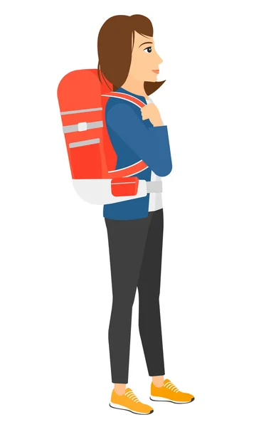 Mujer con mochila senderismo . — Vector de stock