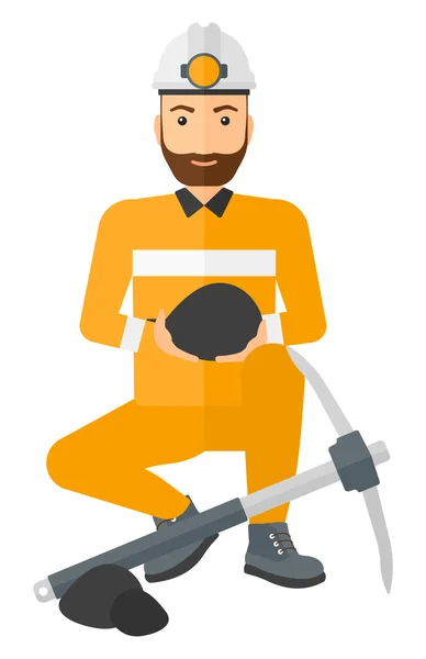 Miner holding coal in hands. — Stock Vector