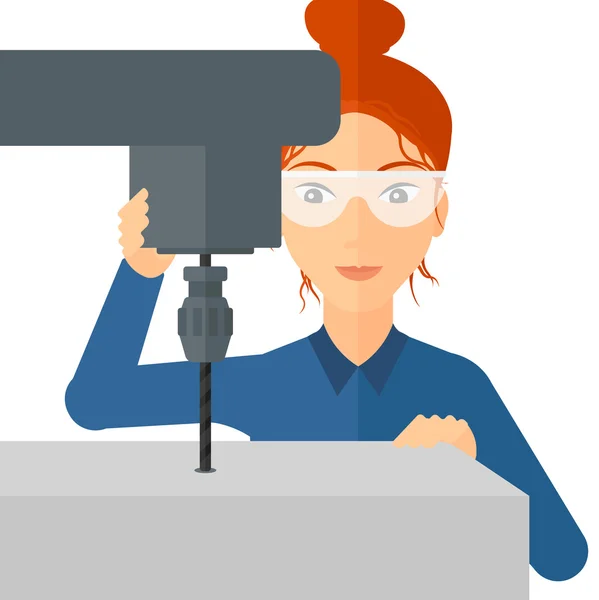 Mujer trabajando con molino aburrido . — Vector de stock