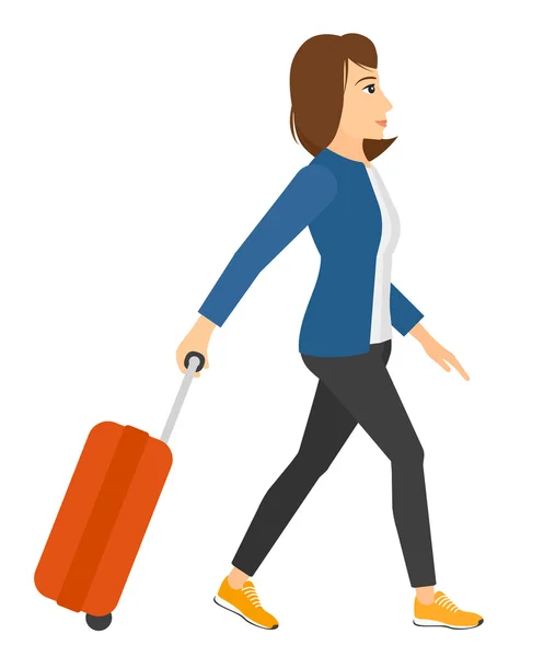 Γυναίκα που περπατάει με βαλίτσα. — Διανυσματικό Αρχείο