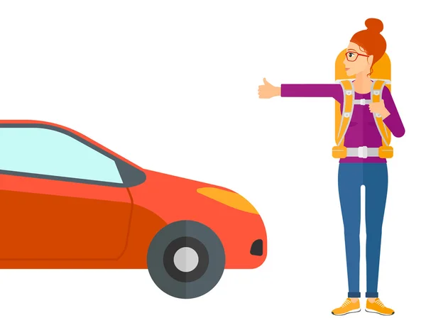 Jeune femme auto-stop . — Image vectorielle
