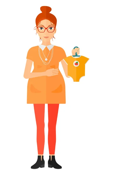 Pregnant woman with clothes for baby. — Stock Vector