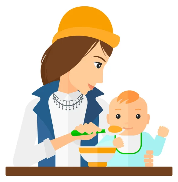 Woman feeding baby. — Stock Vector