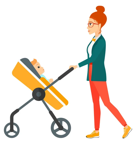 Kvinna driftigt barnvagn. — Stock vektor