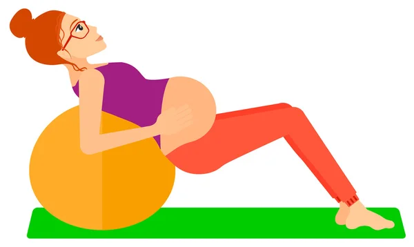 Pregnant woman on gymnastic ball. — Stock Vector