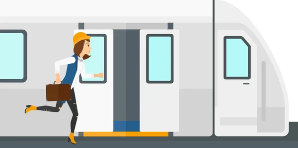 Vrouw ontbrekende trein. — Stockvector