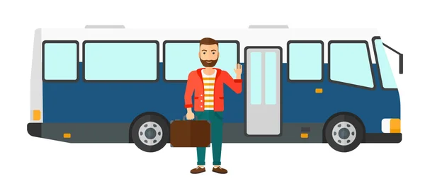 Man standing near bus. — Stock Vector