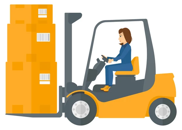 Worker moving load by forklift truck. — Stock Vector