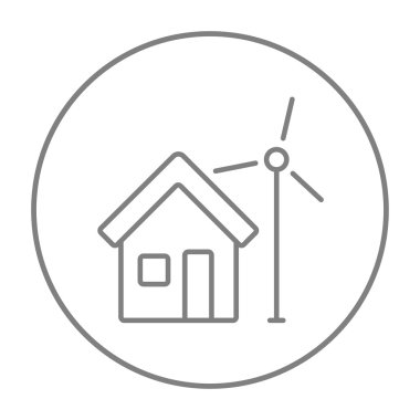 House with windmill line icon.