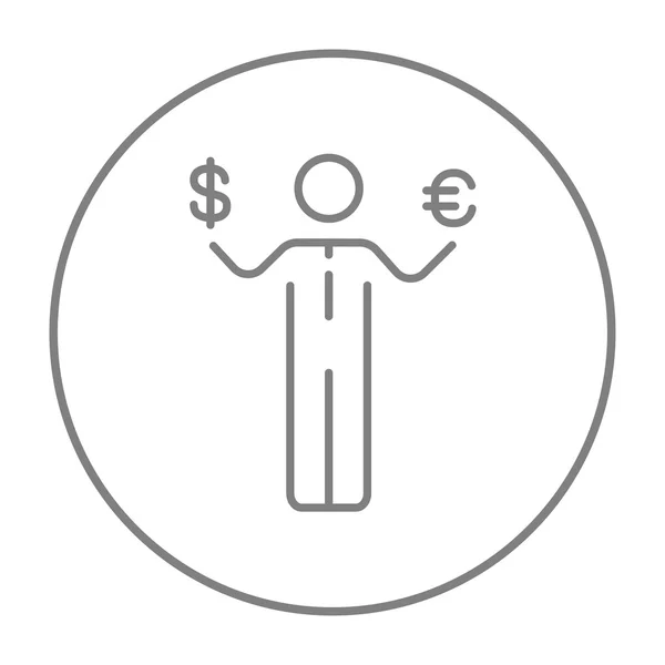 Businessman holding Euro and US dollar line icon. — Wektor stockowy