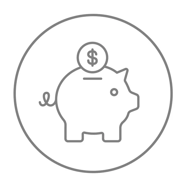 Piggy banco com ícone de linha de moeda dólar . — Vetor de Stock