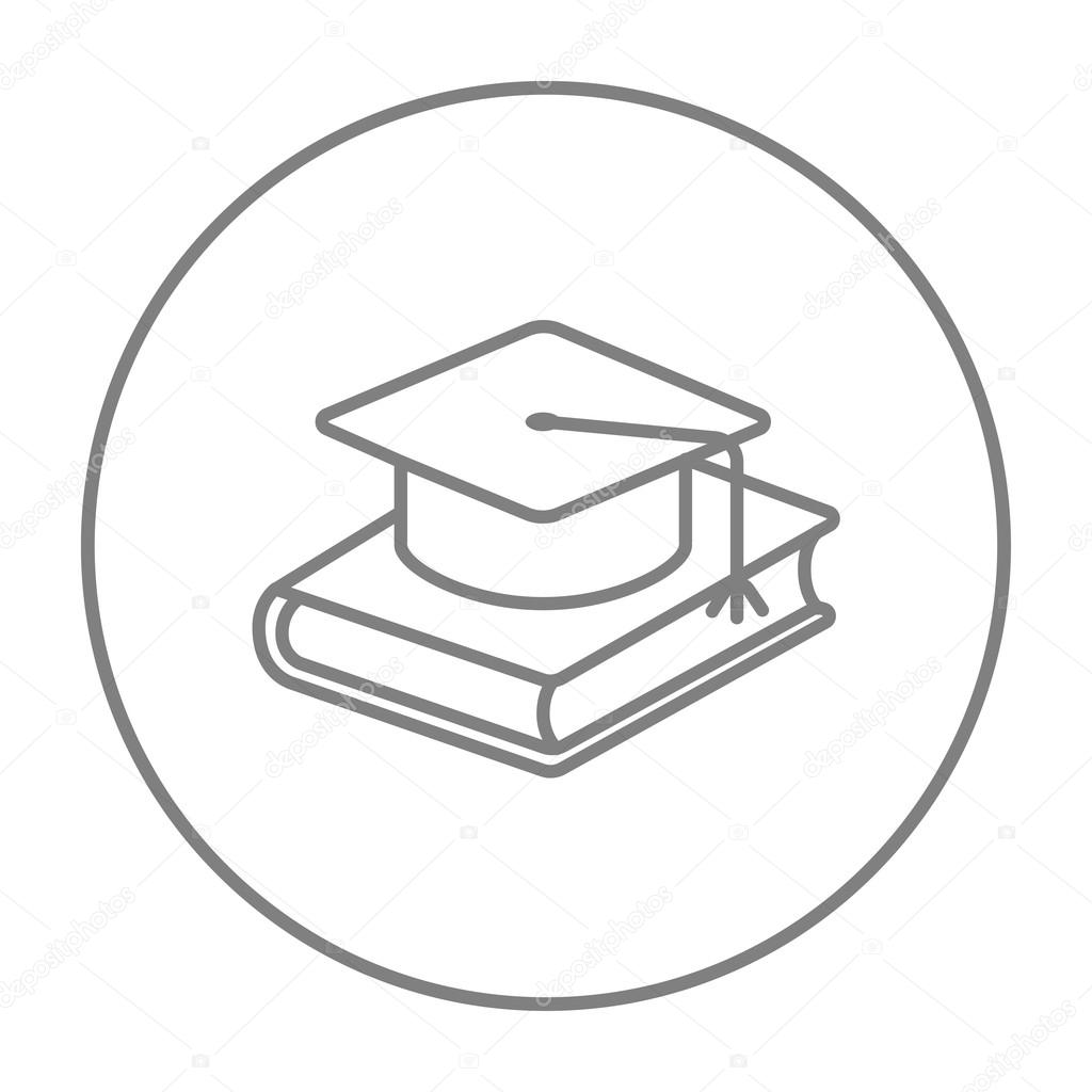 Graduation cap laying on book line icon.