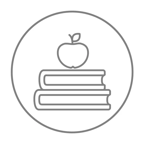 Libri e mela sulla prima linea icona . — Vettoriale Stock