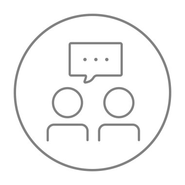 İnsanlarla konuşma kare üzerinde onların kafaları satırı simgesi.