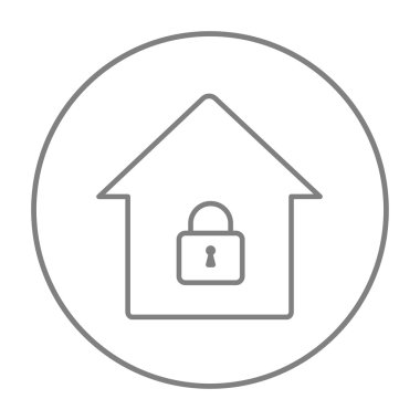 House with closed lock line icon.