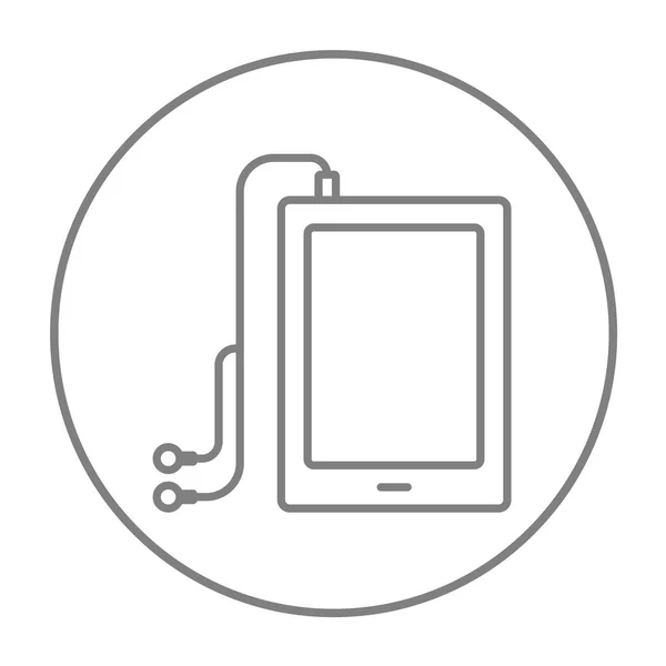 Tableta con auriculares icono de línea . — Vector de stock