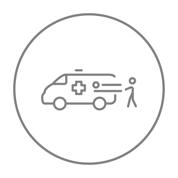 Hombre con paciente y ambulancia icono de la línea de coche . — Vector de stock