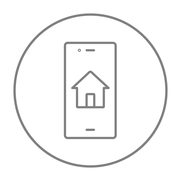 Property search on mobile device line icon. — Stock Vector