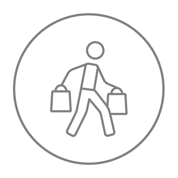Alışveriş torbaları satırı simgesi taşıyan adam. — Stok Vektör