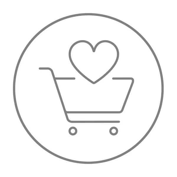 Carrito de compras con icono de línea de corazón . — Vector de stock