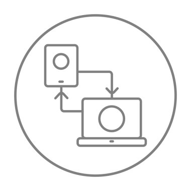 Synchronization smartphone with laptop line icon.