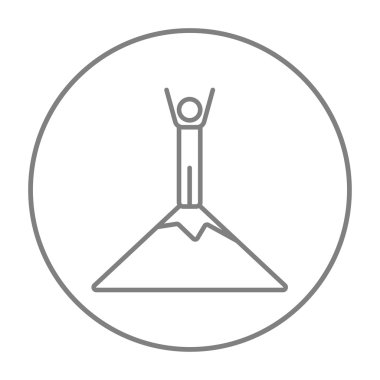 Man standing on top of mountain line icon. vector