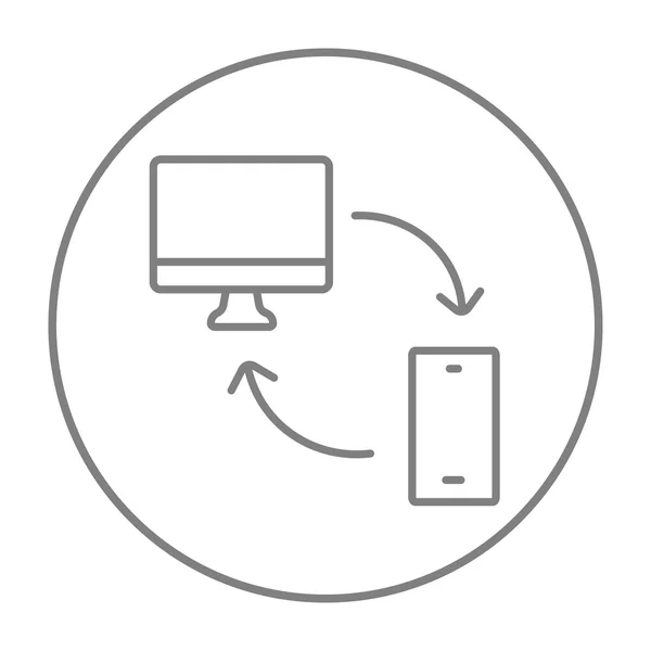 Компьютер синхронизации с иконкой линии мобильного устройства . — стоковый вектор