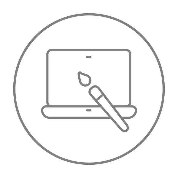 Icono de línea de ordenador portátil y cepillo . — Vector de stock