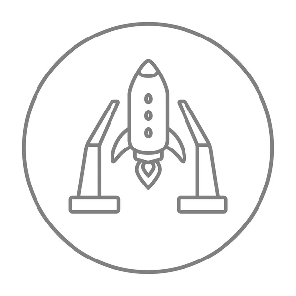 Transbordador espacial en el icono de la línea de área de despegue . — Vector de stock