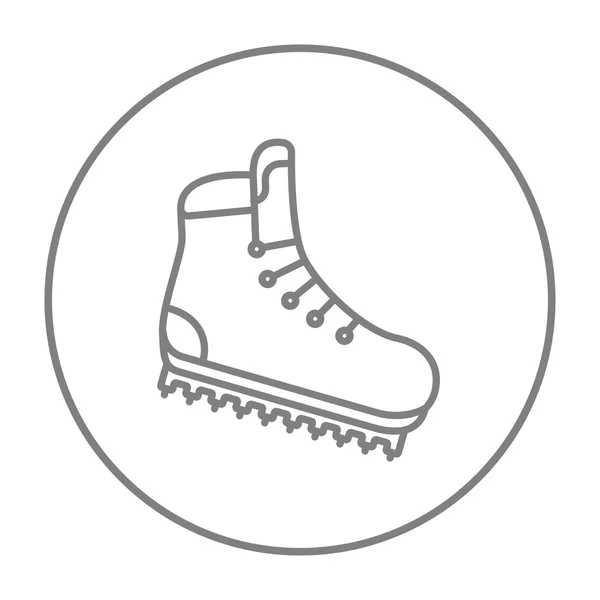 Bota de senderismo con crampones icono de línea . — Vector de stock